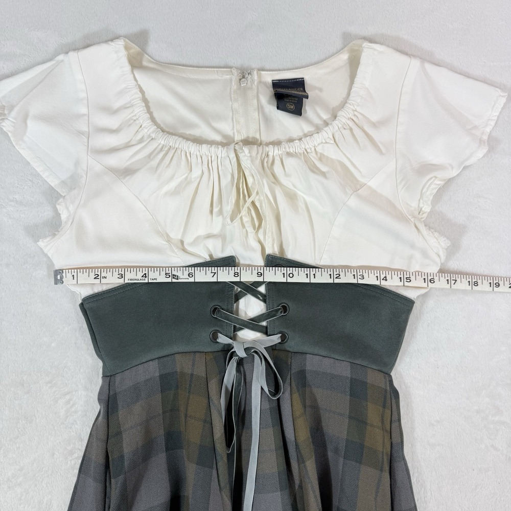 Her Universe OutlanderDress Womens Sz S White Gray Brown Tartan Lace Up Hi Low - Picture 10 of 12